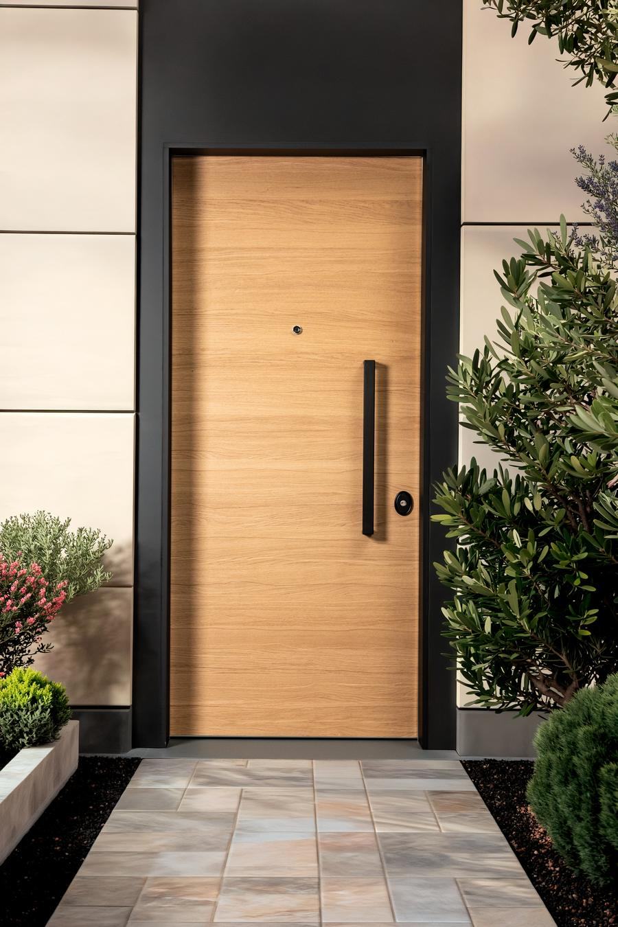 Porta blindata Gasperotti con rivestimento in rovere e telaio nero